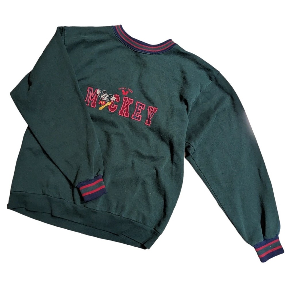 Vintage Mickey and Co. Disney Embroidered Crewneck Sweatshirt Size M/L Green USA
